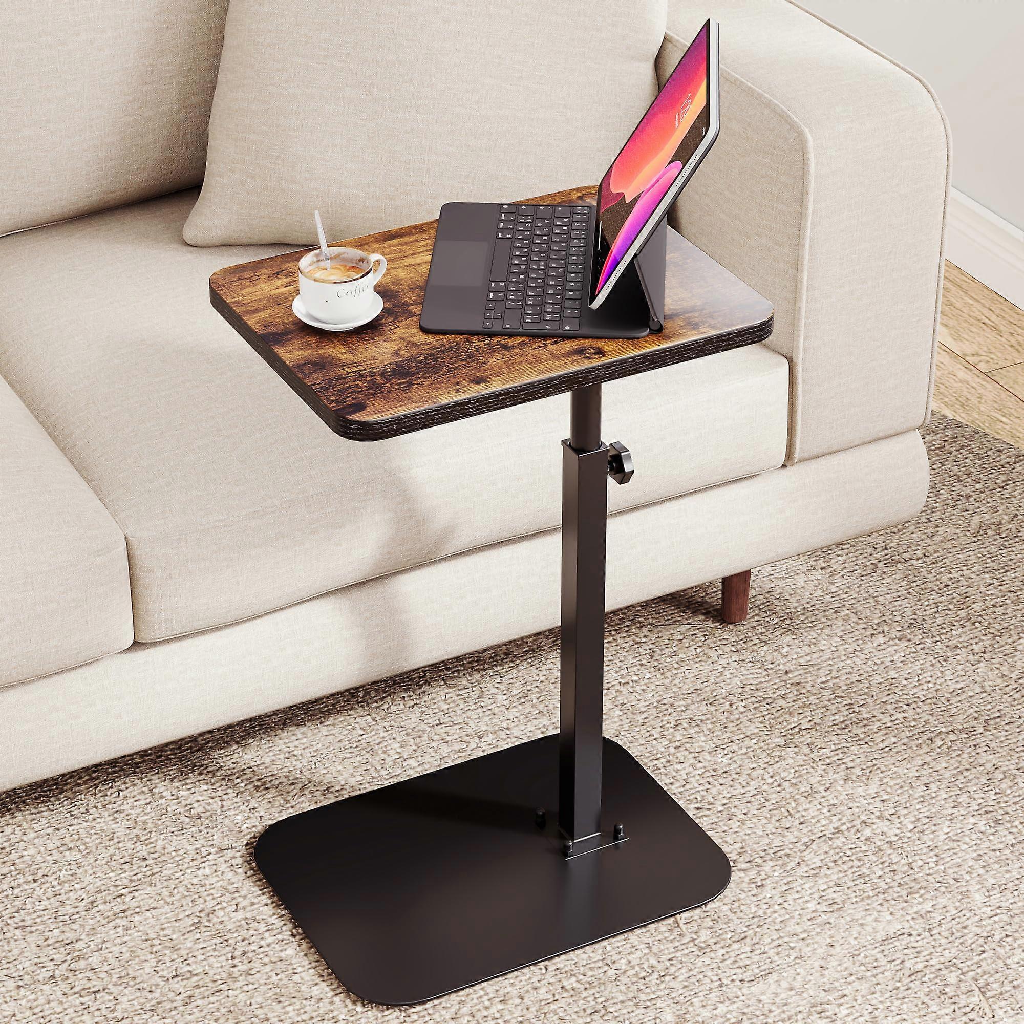 Laptop Stand for Couch with Adjustable Height C Shape, 360° Swivel Rustic Brown Side Table