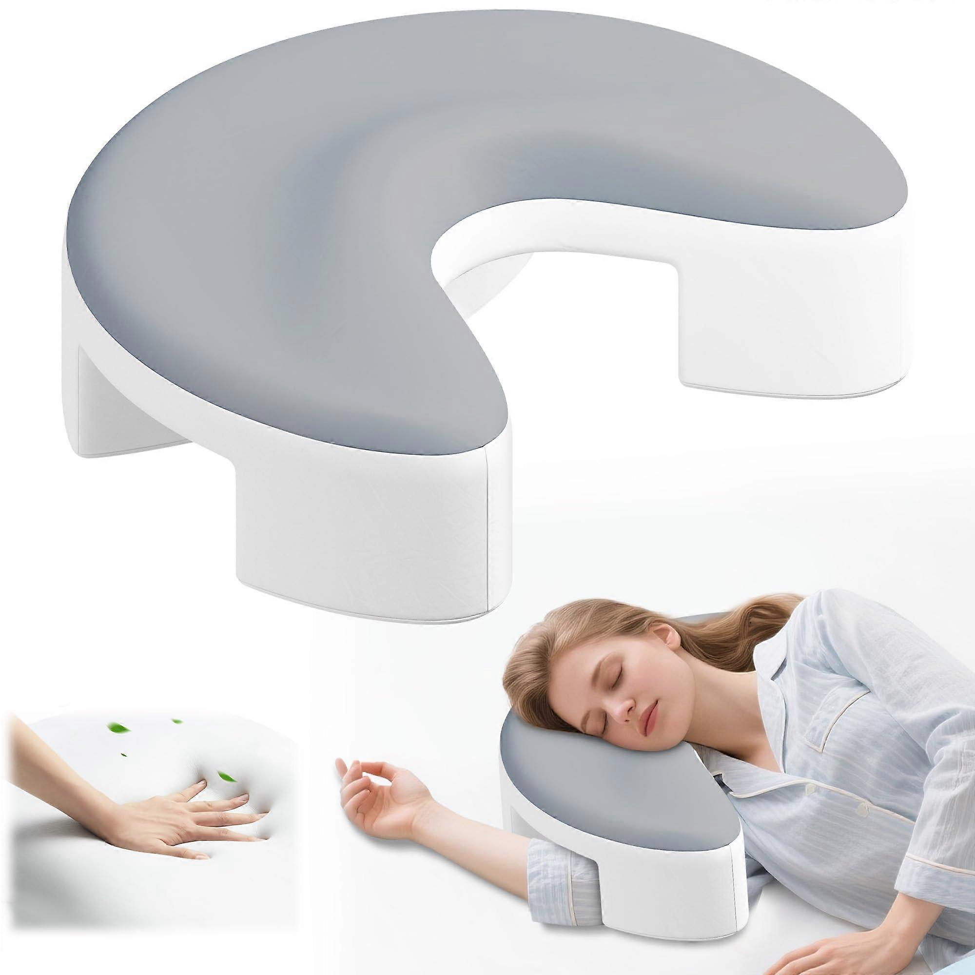 Side Sleeper Pillow with Ergonomic Arm Tunnel for Neck and Shoulder Pain Relief, Grey