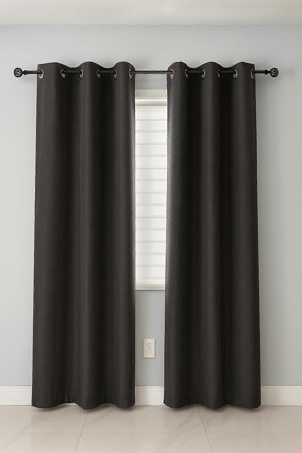 Dark Grey 100% Blackout Thermal Insulated Curtains with Silver Grommets, Noise Reducing Drapes