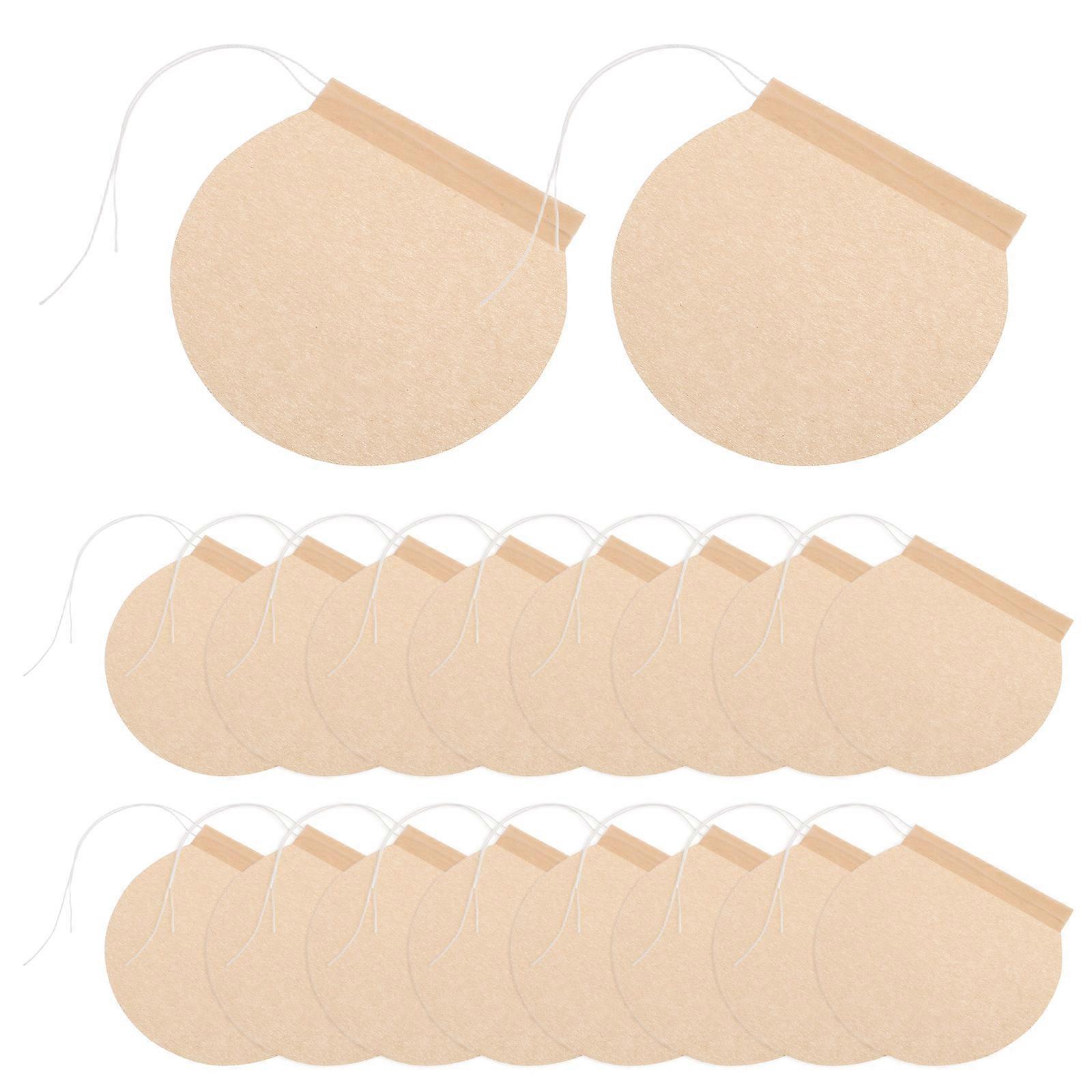 Beige Disposable Drawstring Tea Bags for Brewing Tea 100Pcs Round Filters