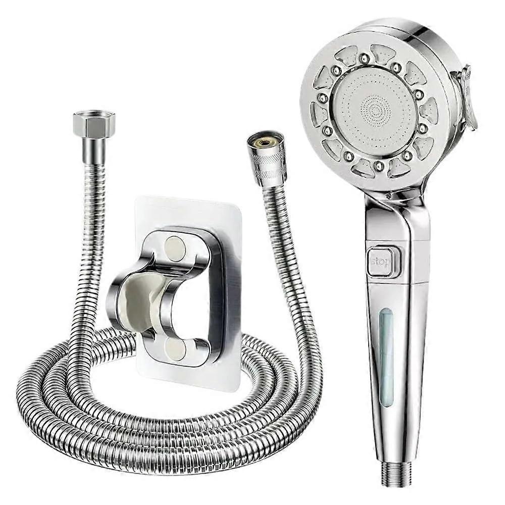 Pressure MultiFunction Shower Head with OneButton Control, Water Saving, Grey Set