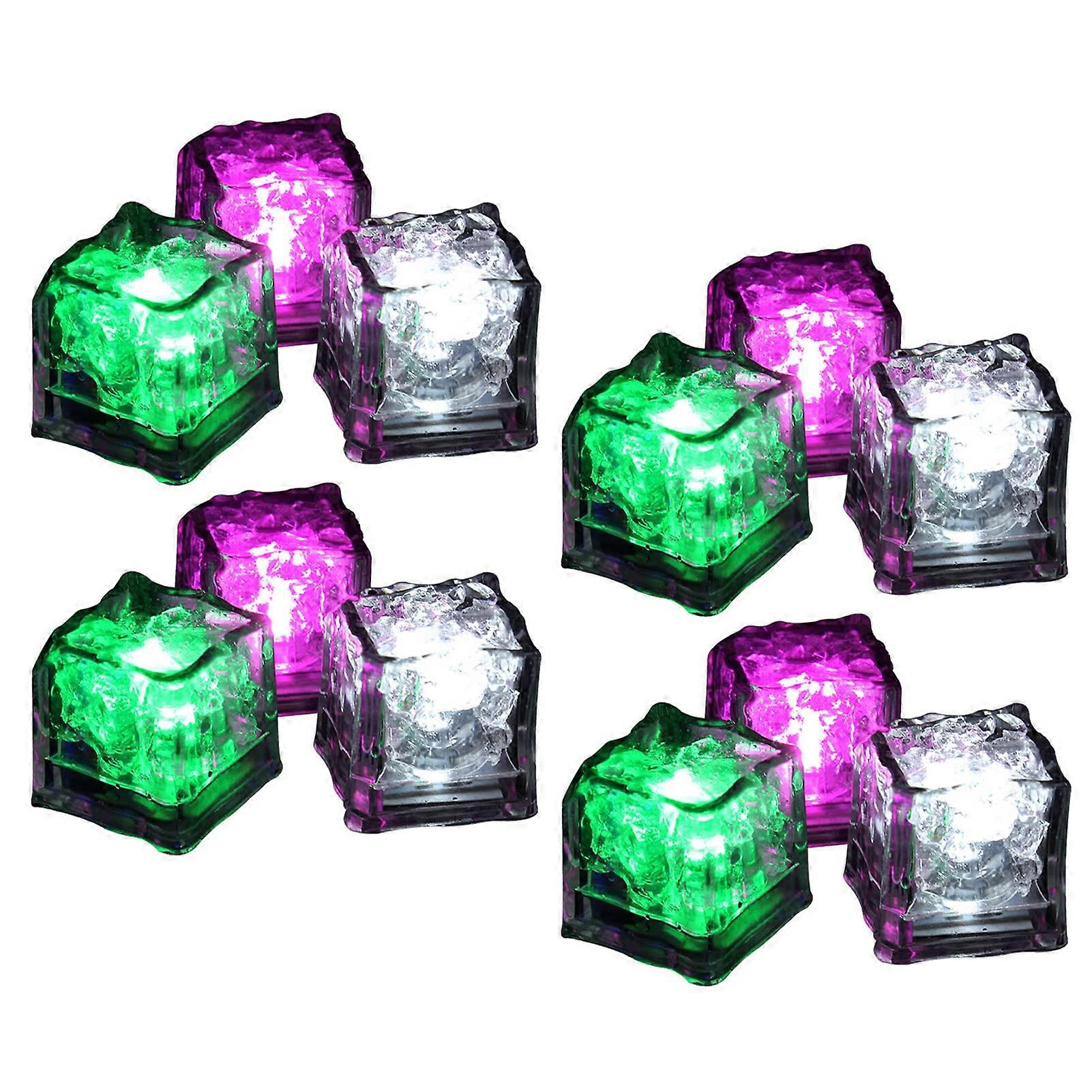 12PCS LED Ice Cubes for Drinks, ColorChanging Reusable Glowing Party Decor with Water Activation