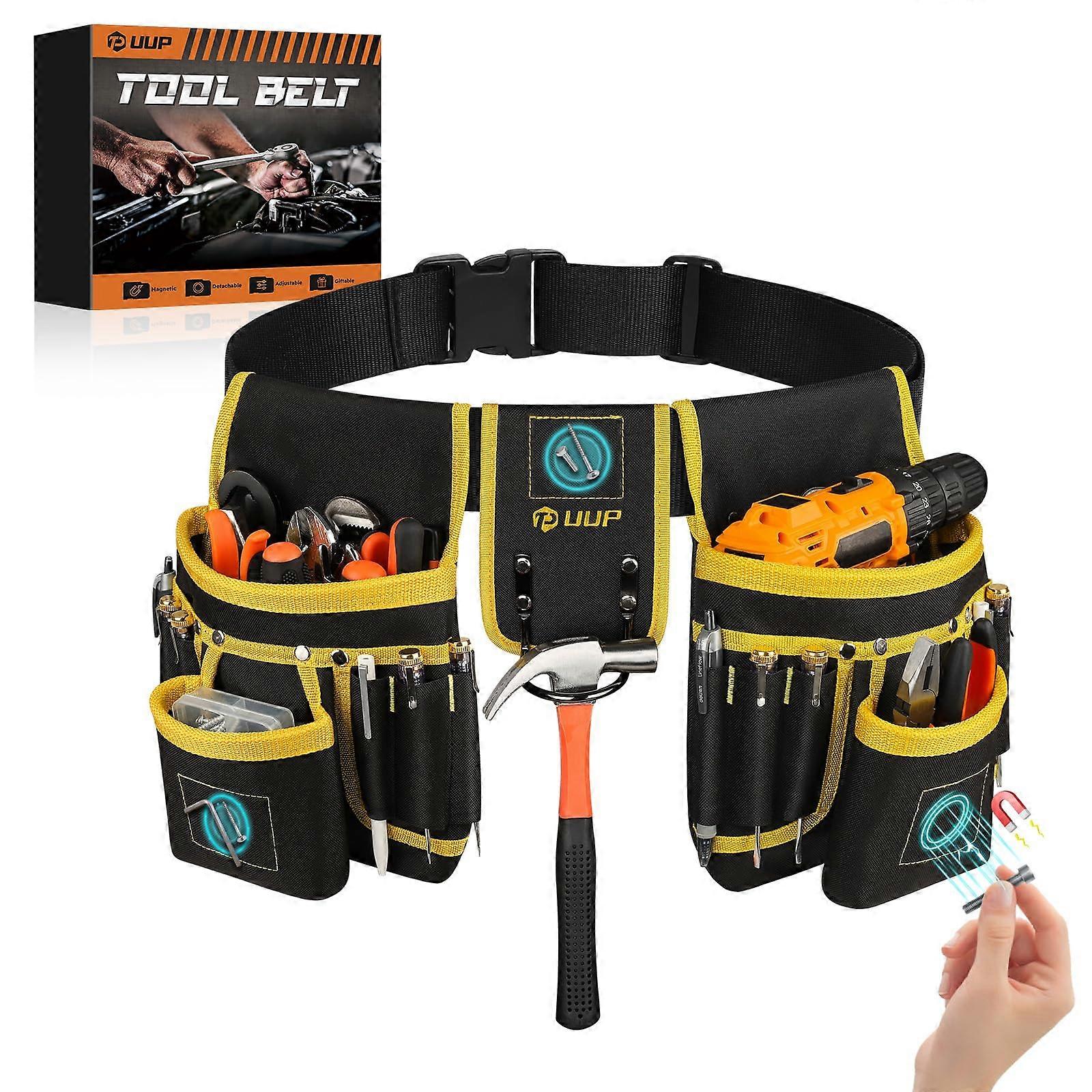 Magnetic Tool Belt with 26 Pockets Heavy Duty Adjustable Waist Utility Belt for Men Construction