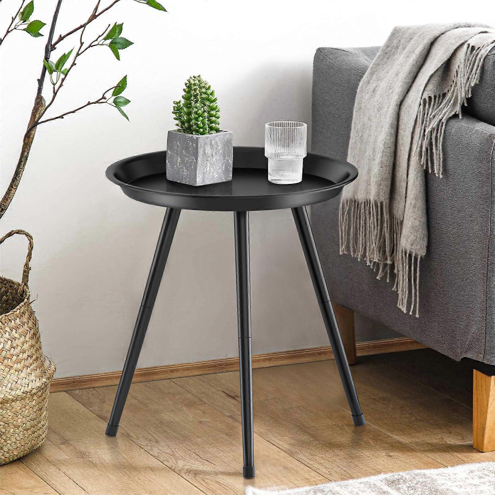 Small Black Side Table Round Metal End Table with Rustproof Waterproof Finish for Indoor Outdoor Use