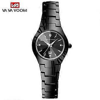 VA VA VOOM Reloj de acero de tungsteno para mujer, plateado, negro, con corte de diamantes de imitación, esfera de espejo, reloj de moda informal, joyería de viaje, relojes de pulsera