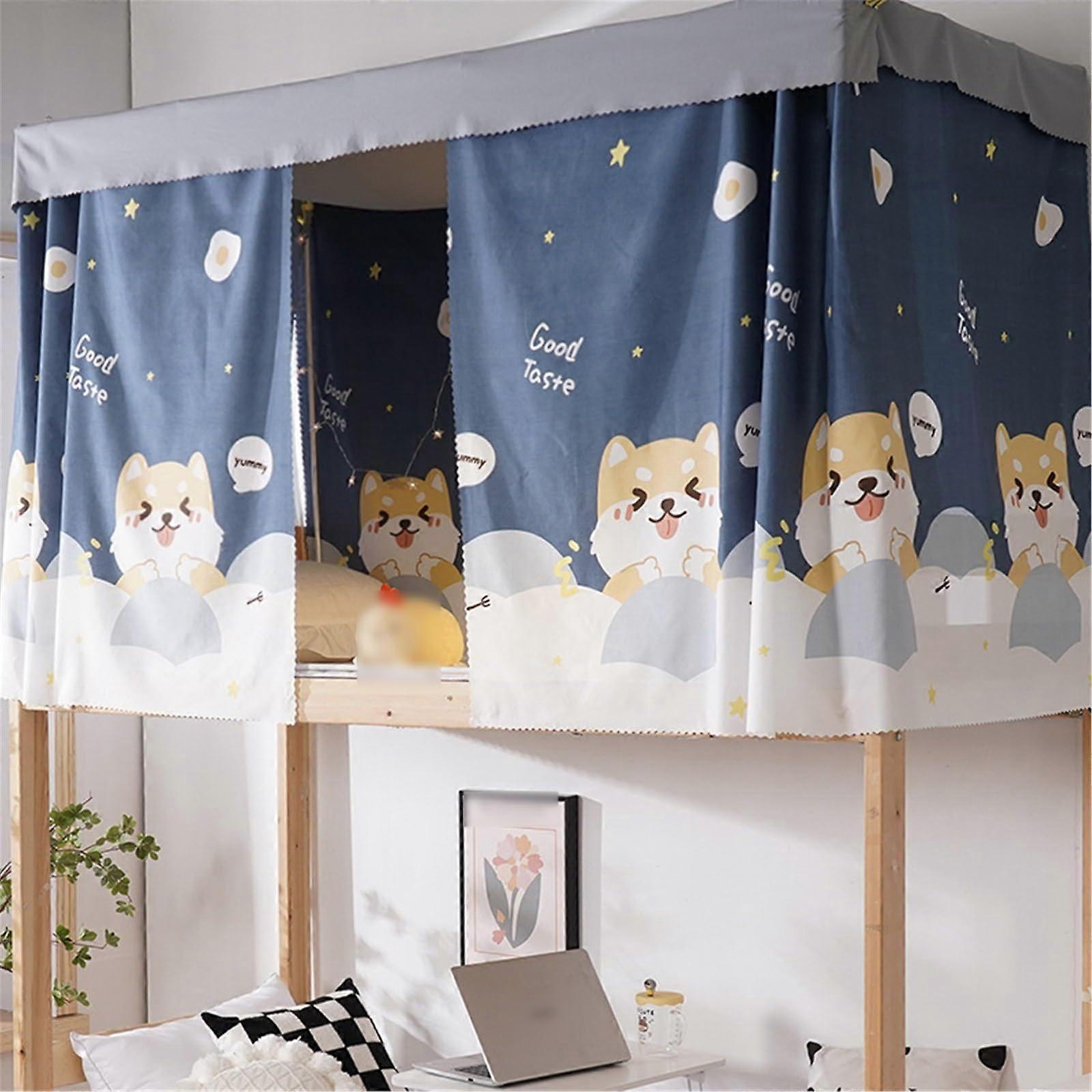 Dorm Bunk Bed Privacy Curtain Set for Students Full Coverage Breathable Fabric Easy Install Dog Design