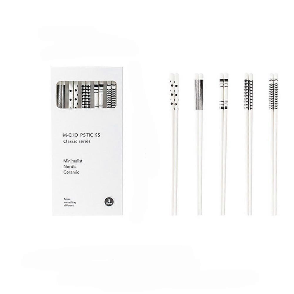 Baguettes en céramique style Ins, 5 paires, motifs géométriques, anti-brûlures, résistantes aux moisissures, baguettes à sushi, baguettes chinoises simples