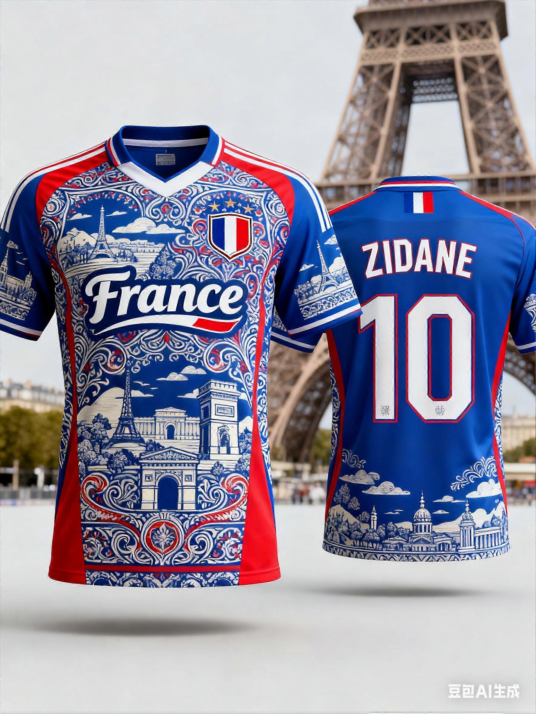 Maillot de football 3D Zidane n° 10, collection France, 2025, en polyester, pour hommes, femmes et enfants.