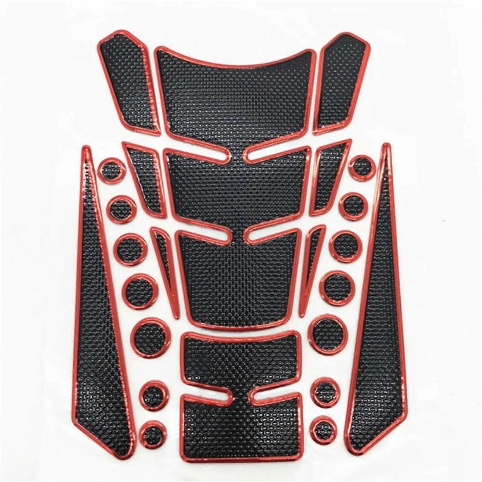Motorcycle Tank Pad Sticker Red 3D Fish Bone ScratchProof Protector with Multicolor Edge Accent