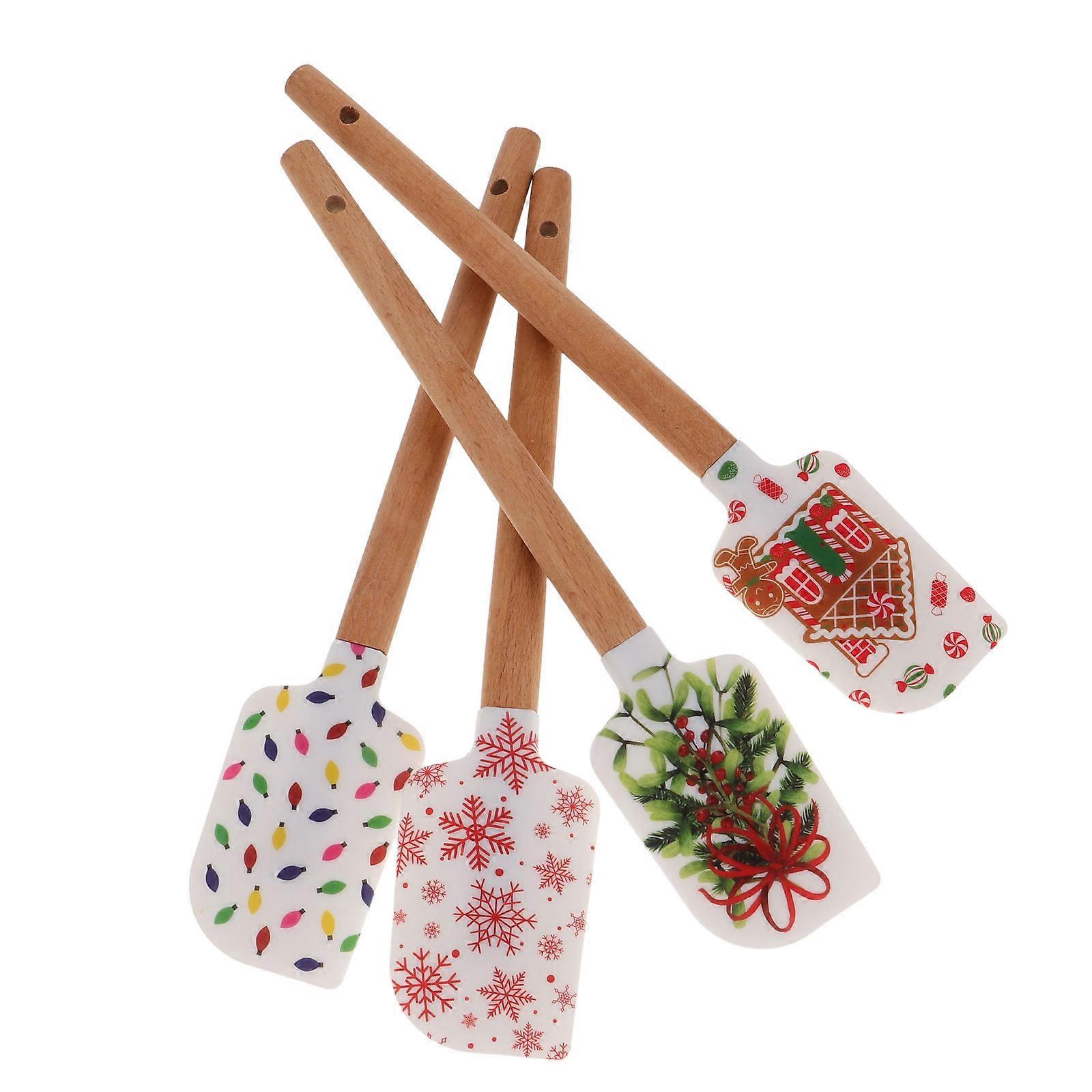 Silicon Kitchen Spatula 4Pcs Cake Spatula Smooth Handle Assorted Color For Serving