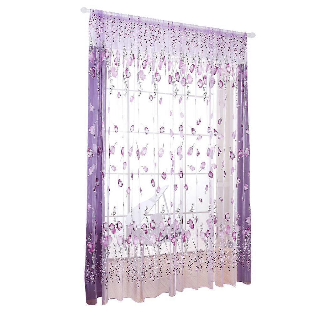 Purple Window Screen Curtains for Window Shielding 1 Piece Tulip Design