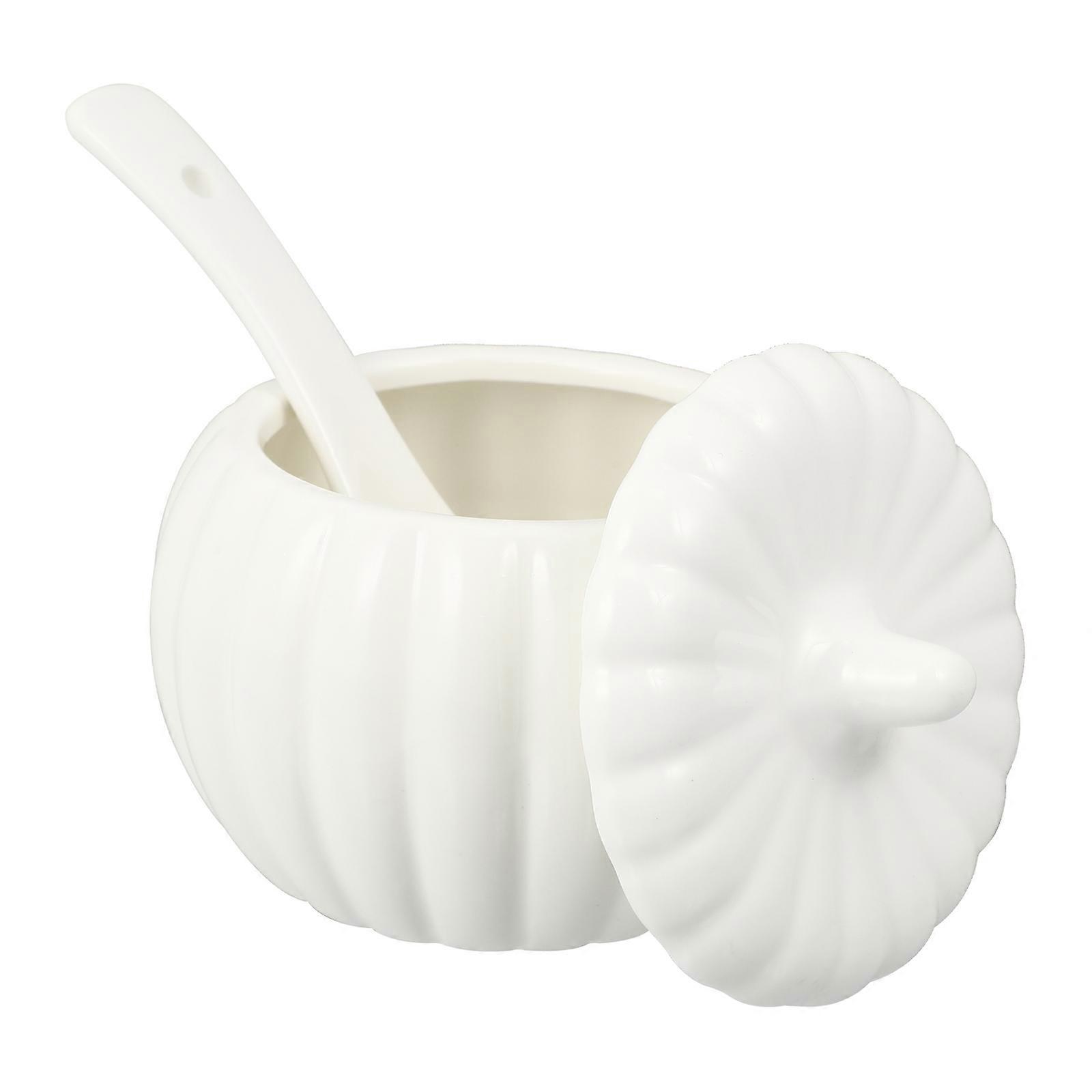 Pumpkin Shape Bowl Ceramic Stew Pot Kitchenware Home Users White Round Stewing 1Set