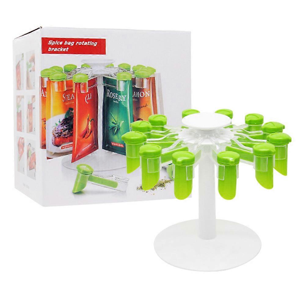Rotating Spice Storage Rack for Kitchen Use with Spice Bag Clip