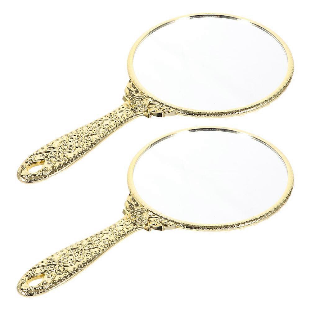 Vintage Hand Mirror for Makeup with Rose Handle 2Pcs Handheld Mirrors