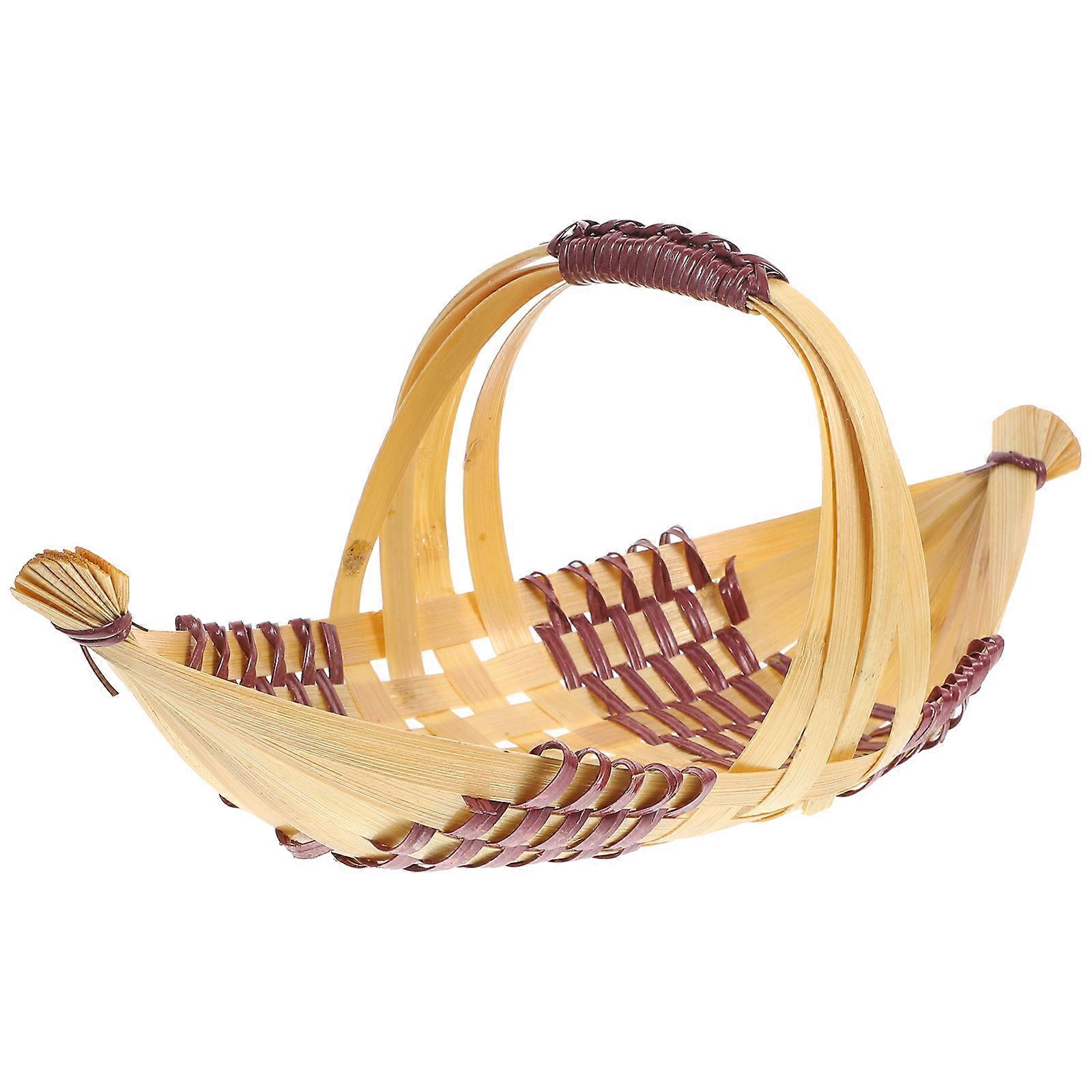 Woven Sushi Tray Basket for Storage with Handle Beige