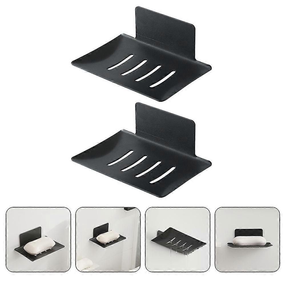 Bathroom Wall Mounted Soap Holders Punch-Free Black Soap Racks 2Pcs
