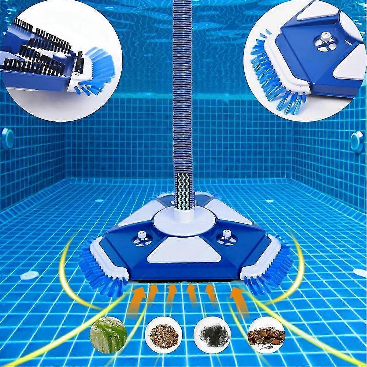 Universal Pool Vacuum Head with Rotatable Hose Adapter and Steering Handle Side Brush