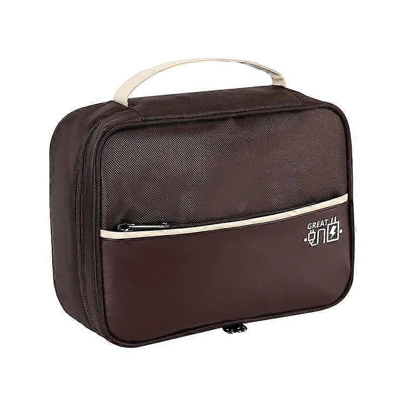 Single Layer Electronic Accessories Bag Polyester + PU Leather Handbag for Cables Hard Drive Adapter