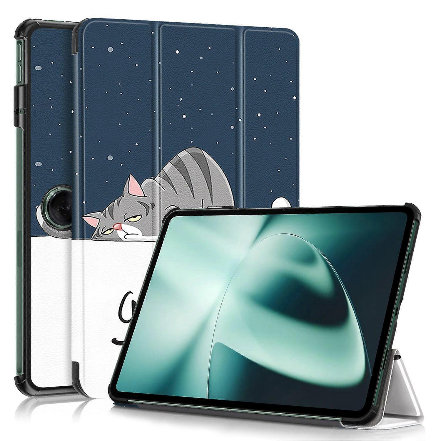 For OnePlus Pad/Oppo Pad 2 Tri-fold Stand Tablet Case Pattern Printing Tablet Leather Cover with Aut