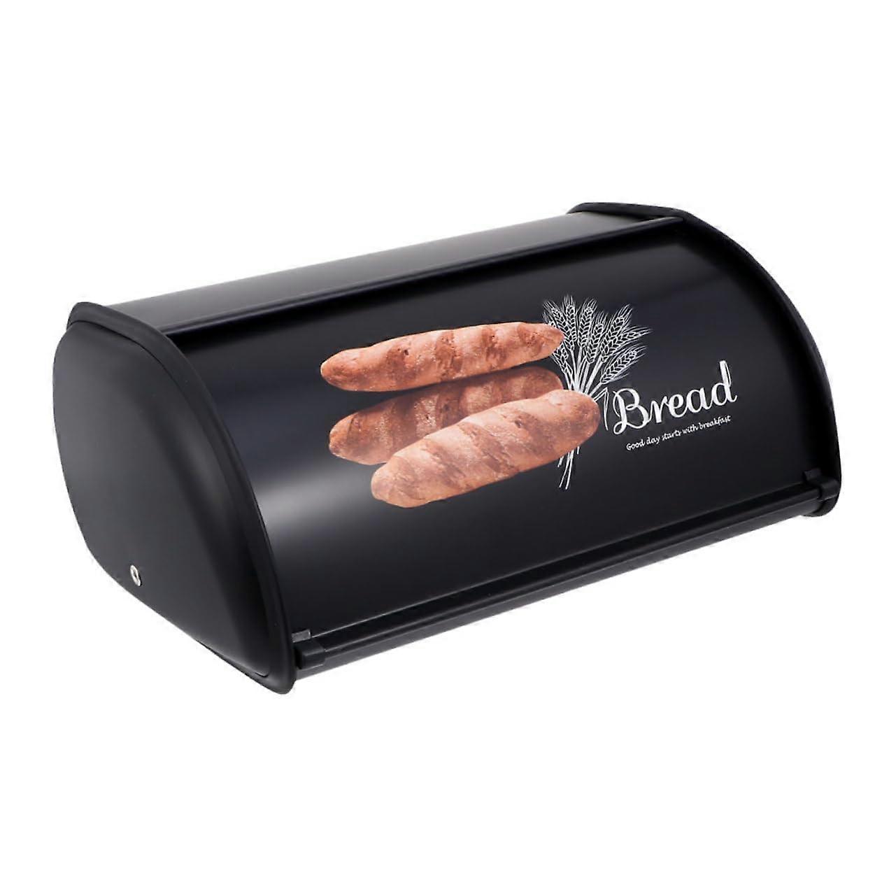 Retro Style Black Bread Box with Lid Large Capacity Bread Storage for Kitchen Counter