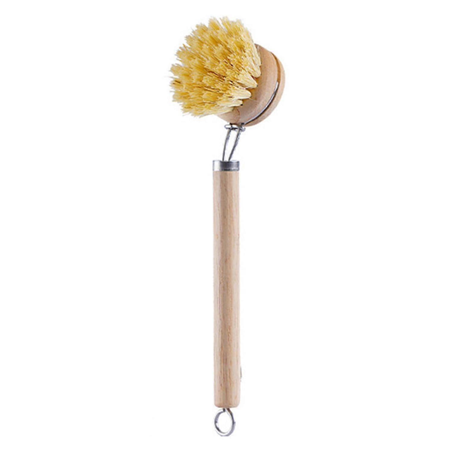 Bamboo Dish Brush with Long Handle, EcoFriendly Plastic Design, 3 Replaceable Heads