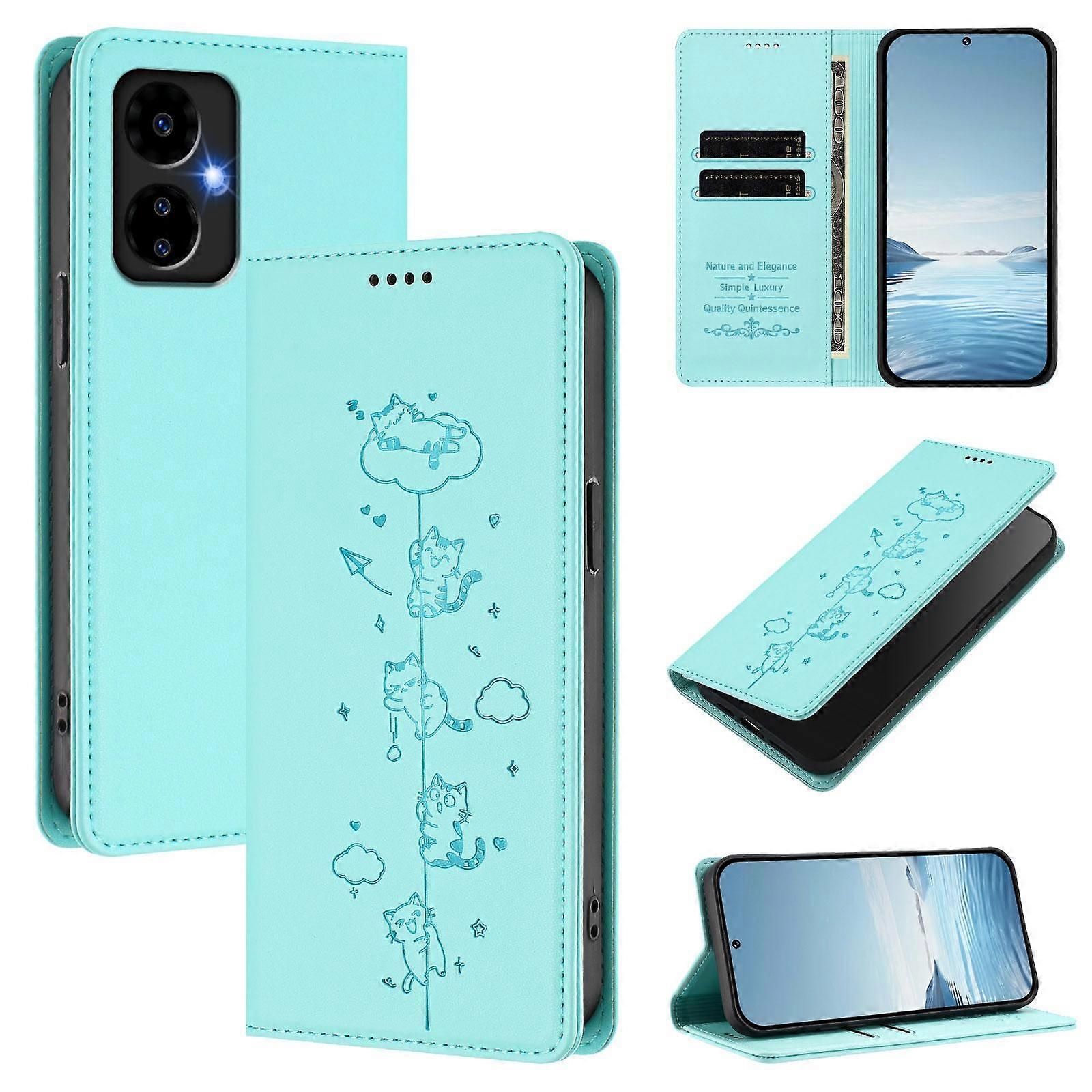 Cute Cats Embossed Magnetic RFID Vegan Leather Phone Case