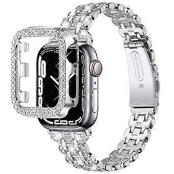 Für Apple Watch Series 1/2/3 38 mm Smartwatch-Armband aus Edelstahl mit Strassverzierung und Aussparungen