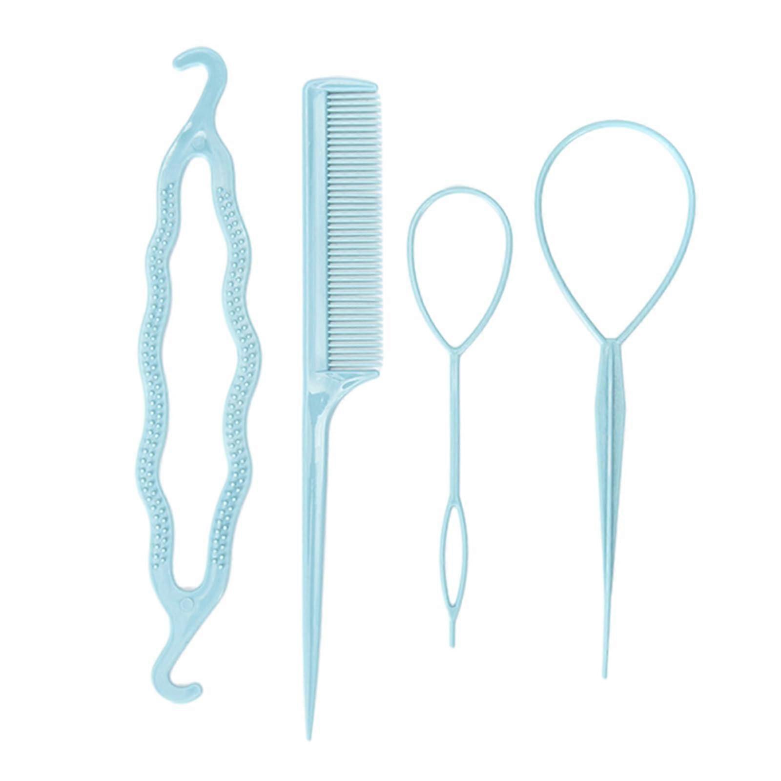 Hair Styling Tool Set with Hair Loop Tool for Ponytails and Braids, Light Blue Braid Maker