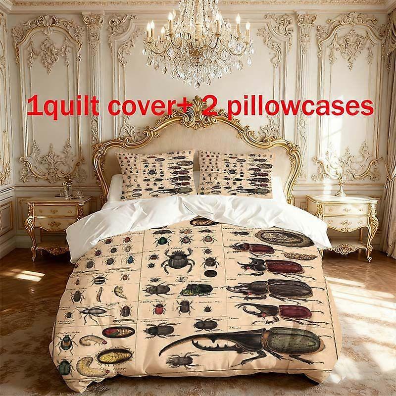 3pcs Beetle Classification Chart Themed Bedding Set | 1 Duvet Cover + 2 Pillowcases Polyester