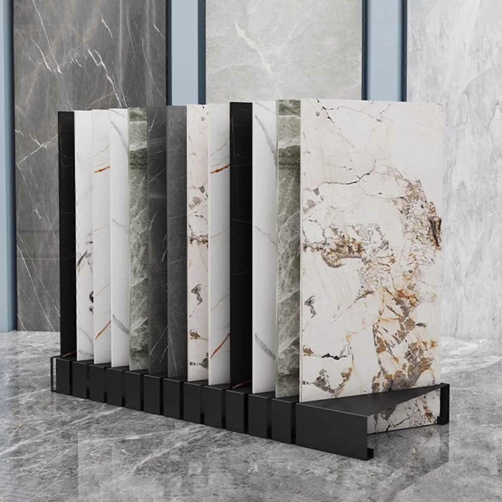 HeavyDuty Metal Floor Standing Tile Display Rack for Large Format Ceramic Tile Samples, Black Iron Stand