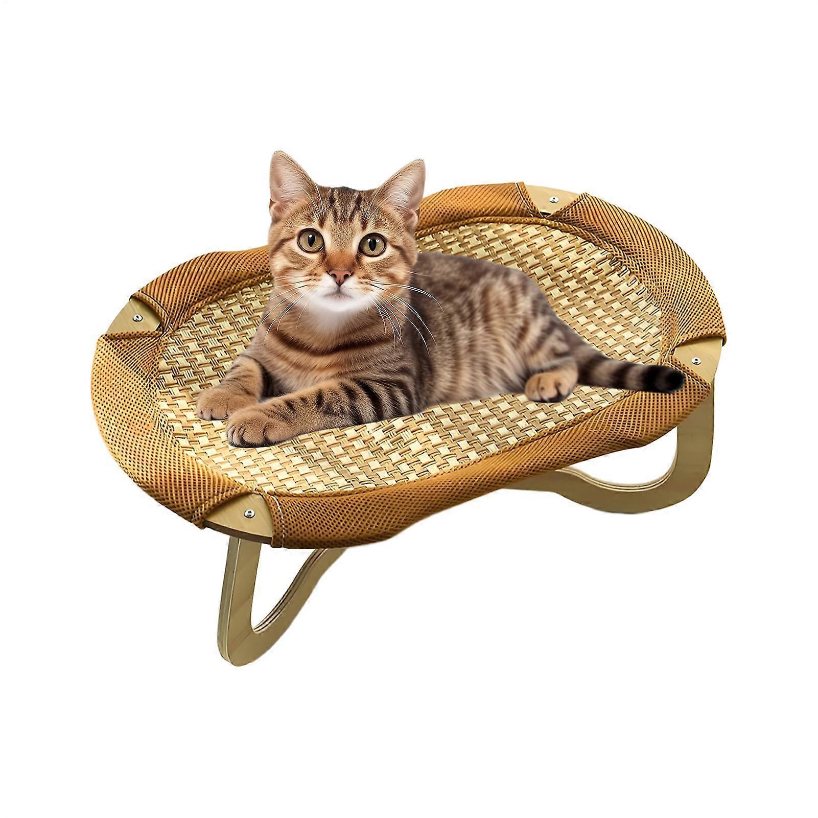 Rattan Cat Bed for Indoor Cats with ScratchResistant Design and Elevated Breathable Base for Summer