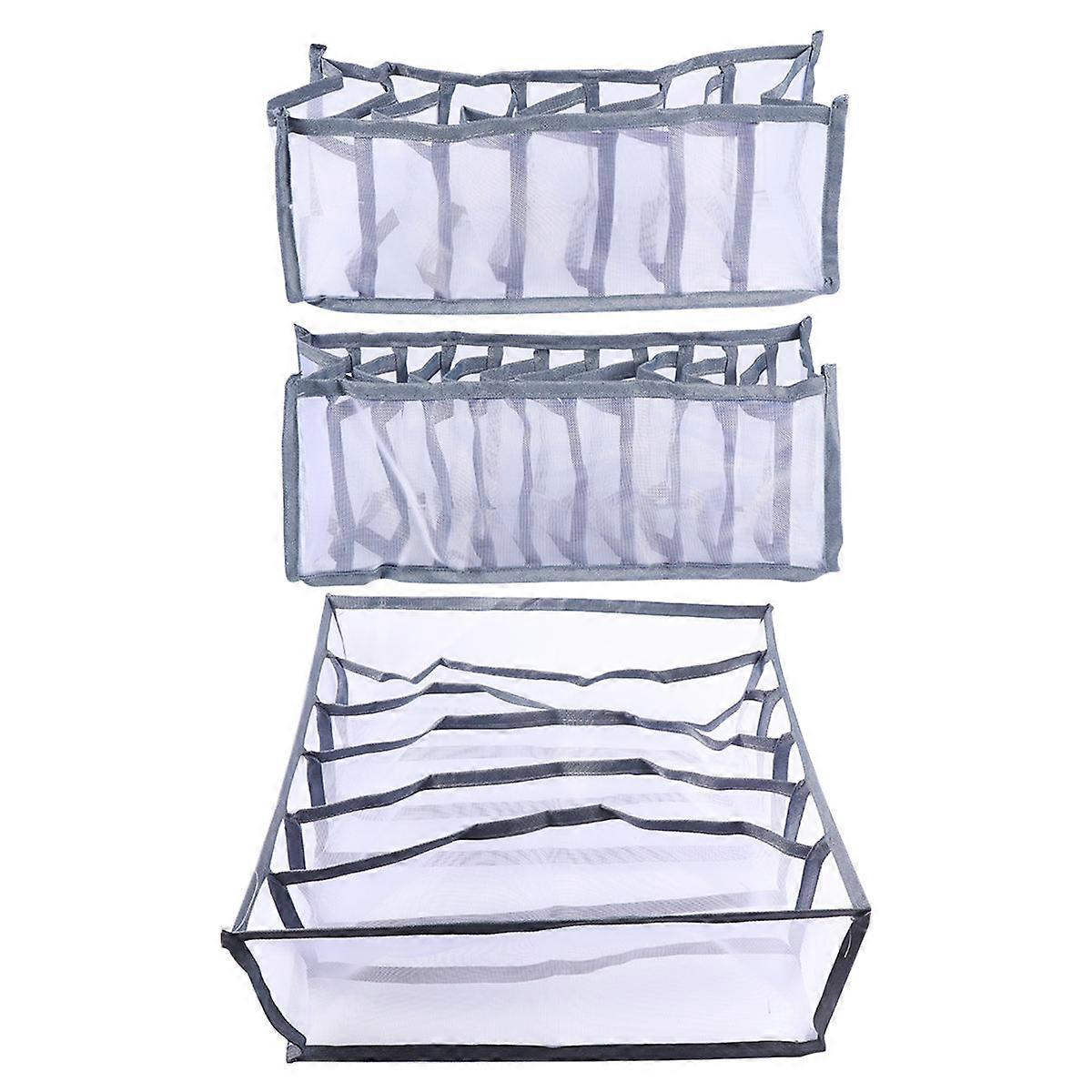 Underwear Organizer Box for Storage Use 2Sets with Multi-Purpose Grids Grey