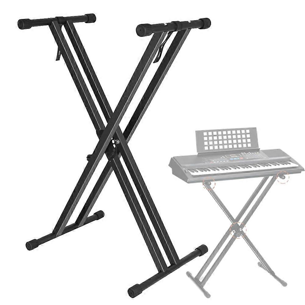 Adjustable Double X Keyboard Stand with Locking Straps, Foldable Height for 54/61/88 Key Piano