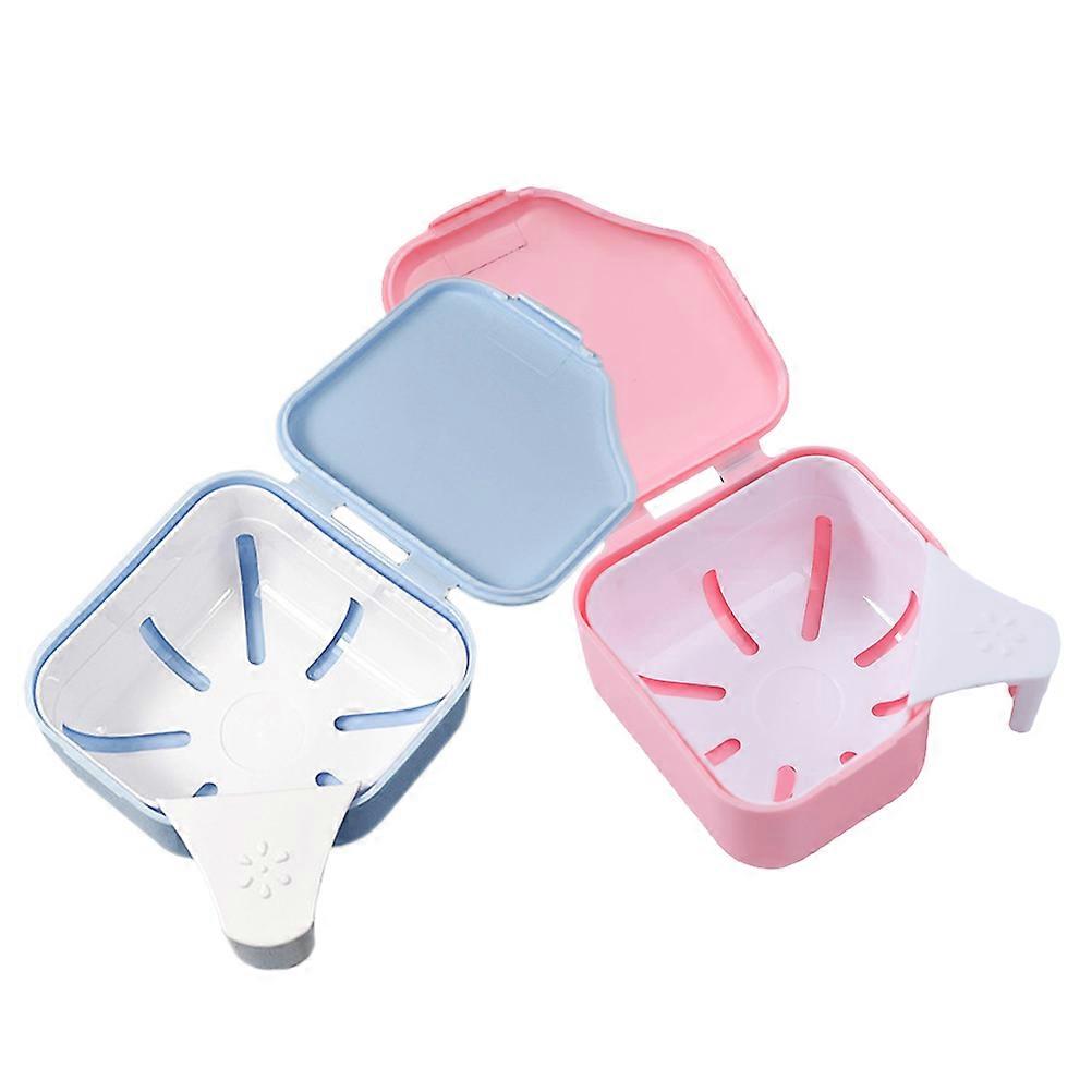 False Teeth Denture Cleaning Case for Soaking with 2Pcs Denture Retainer Storage Box