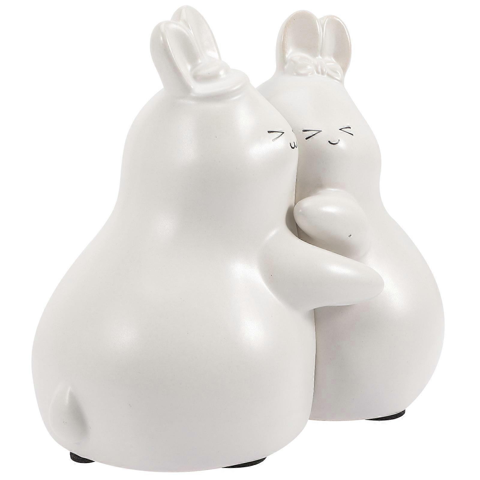 White Rabbit Bookends Ceramic Rabbit Bookend for Desktop 1Pair Set