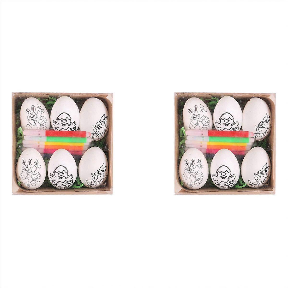 6Pcs Easter DIY Hand-Painted Eggs 2024 Children's Handmade Gift -C