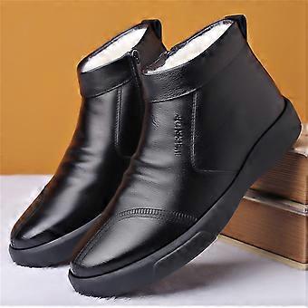 Winterstiefel aus Leder, gefüttert, hoher Schaft, bequeme Freizeitschuhe für kaltes Wetter, nicht für den Außenbereich geeignet, dicke, warme und strapazierfähige Verarbeitung, Schwarz, Größe 43