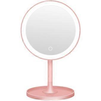 Desktop LED Makeup Mirror with Lamp USB Charging Makeup Mirror LED Round Fill Light Mirror Pink