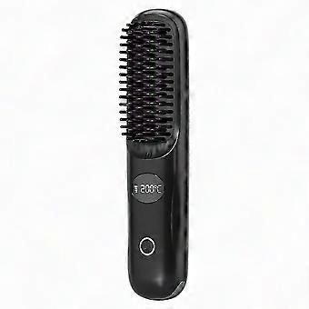 Cordless Ceramic Heated Brush with 3 Temp Settings 160-200C Heat Brush LCD Display Electric Comb for Smooth