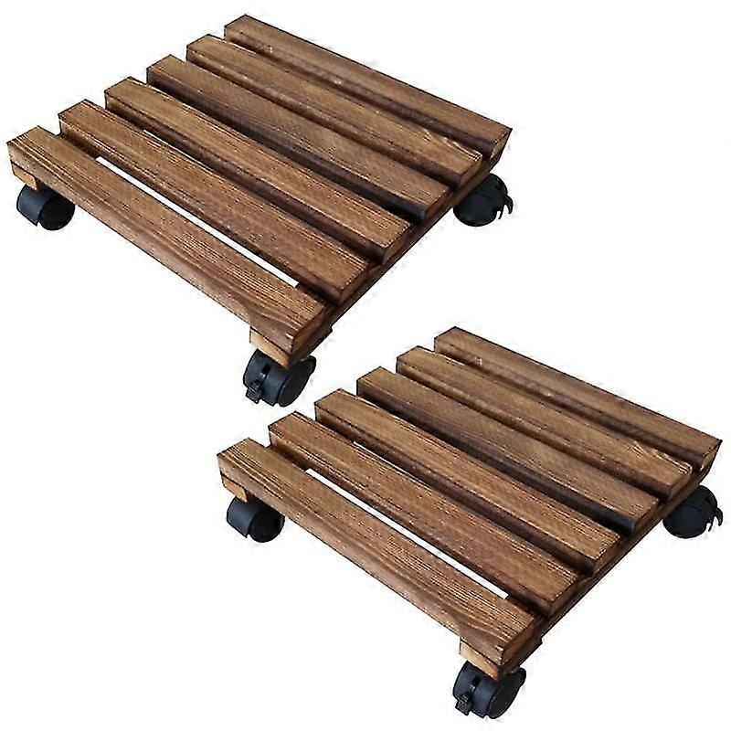 2-Pack Solid Wood Planter Tray Base, 360 Degree Rotating with Locking Wheels, Heavy Duty Rectangular Plant Stand for Indoor Outdoor, 150 lbs Capacity