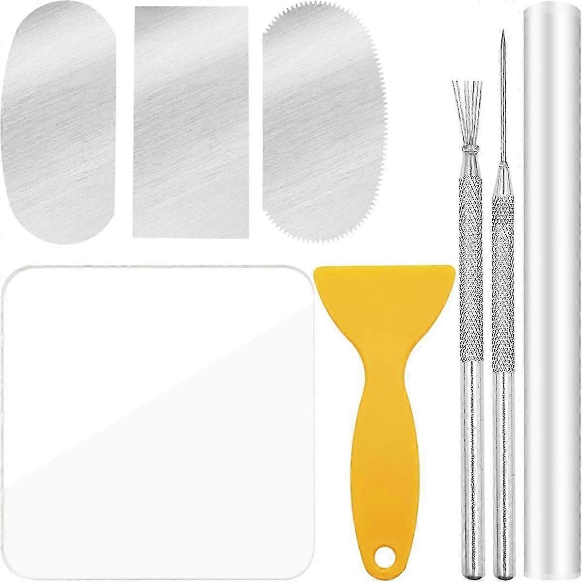 8Pcs Polymer Clay Cutter Tools, Acrylic Roller Clay Rolling Pin, Clear Rectangle Shape Sheet Backing