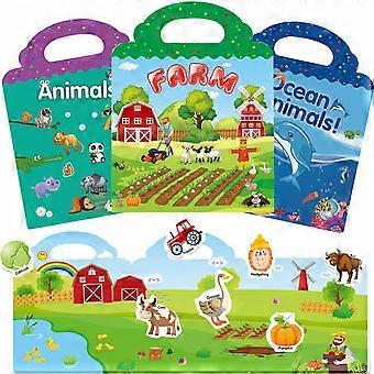 Stickerbücher für Kinder 2-4, wiederverwendbares Stickerbuch Bauernhof, Ozean und Tiere Thema Aktivitätsbücher Aufkleber für Mädchen Jungen Vorschulbildung Lernen zu