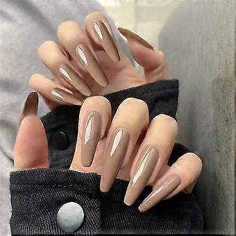 24pcs Khaki Ultra Long Trapezoid Solide Maniküre Herausnehmbare falsche Nägel Maniküre Pflaster