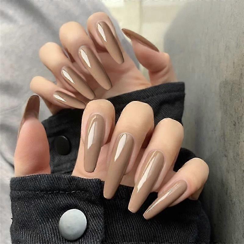 24pcs Khaki Ultra Long Trapezoid Solid Manicure Removable False Nails Manicure Patch
