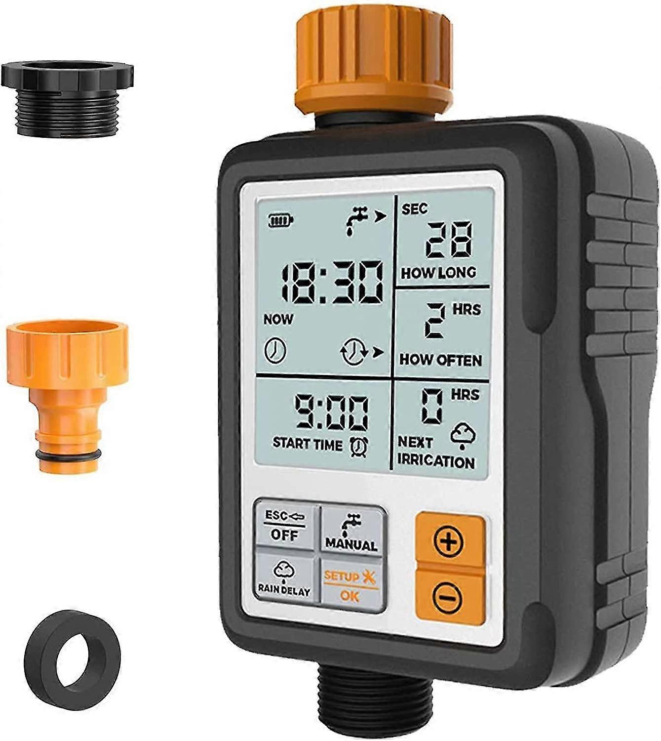 Water Timer Digital Programmable Garden Faucet Automatic Hose Faucet Sprinkler Timer System Controller，black，16*8*5cm