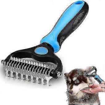 2 in 1 Pet Grooming Tool, Anti-slip Rubber & Stainless Steel, 2-sided De-matting Rake & Undercoat Rake, Removes Tangles Mats Loose Hair, For Dogs Cats
