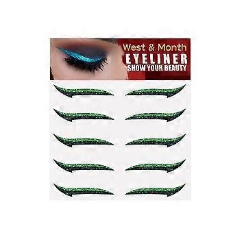 5 par selvklæbende eyeliner-klistermærker til scenemakeup, dobbelte øjenlågsklistermærker, fest- og natklubmakeupklistermærker, grønne (5 par)