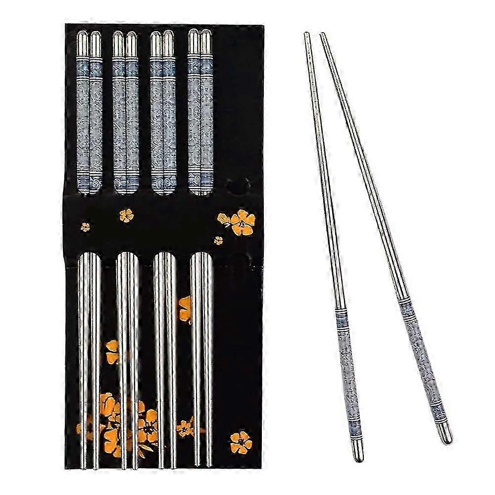 5 Pairs Blue And White Porcelain Pattern Stainless Steel,tableware Set