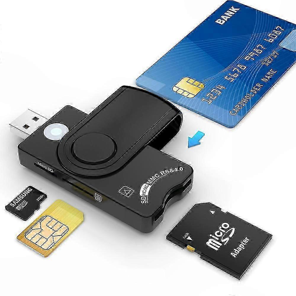 Supports SD, TF & SIM Cards - 4-Port USB Hub IC Smart Card Reader with Multi-Function Connectivity