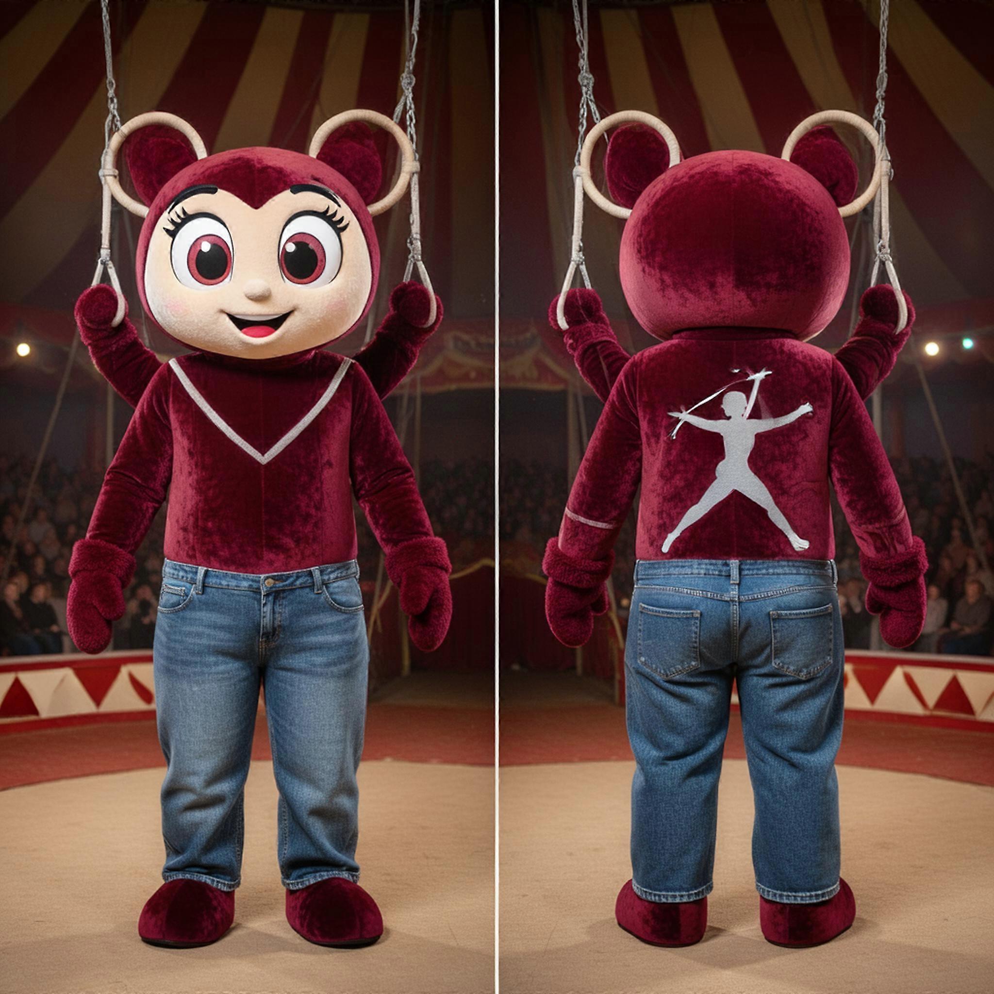 MASTICOT Maroon Dynamic Trapeze Artist Mascot